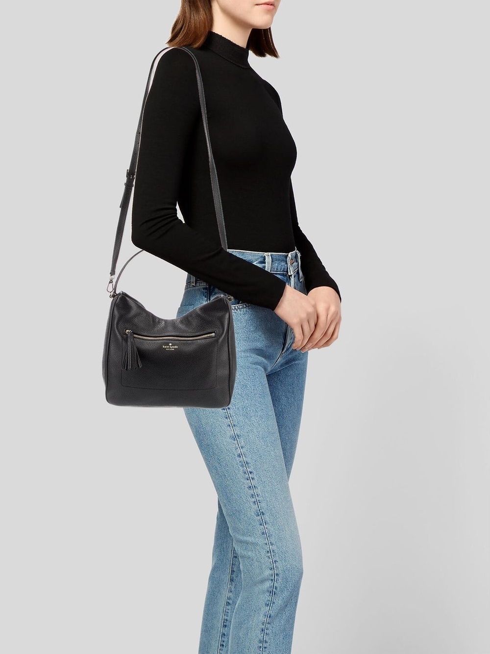 kate spade Black Pebbled Leather Hobo with Tassel Zip Pocket